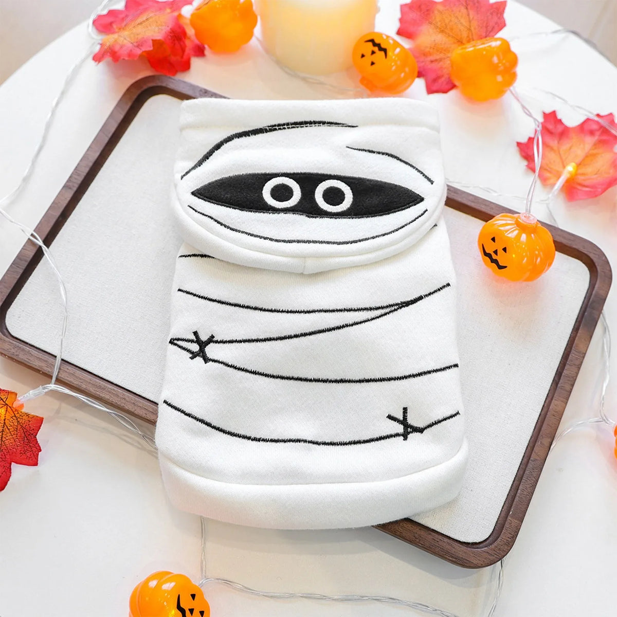 Halloween Mummy Sweater Pet Clothes Dog Cat White Warm Funny Embroidered Open Button Hooded Jackets Pet Costumes