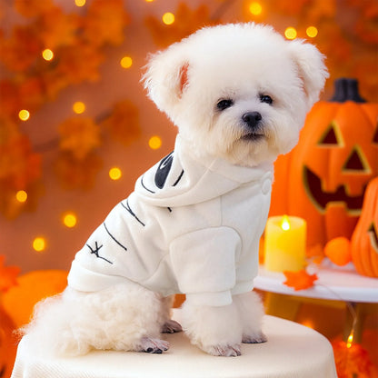 Halloween Mummy Sweater Pet Clothes Dog Cat White Warm Funny Embroidered Open Button Hooded Jackets Pet Costumes